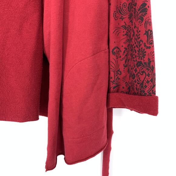 Vintage Lucky Brand Belted Cardigan Sweater Womens Sz M Red Paisley Arm Print - Picture 4 of 5